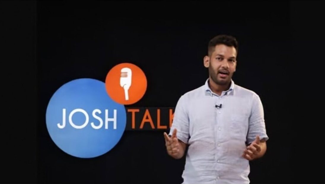 Harsh Kumar Arya speaking on the Josh Talks stage
